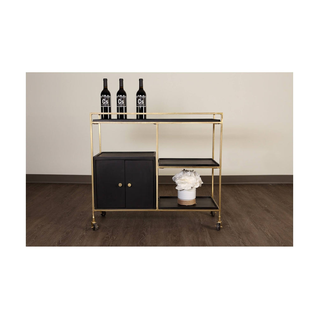 Black 3 Shelf 2 Door Cabinet Bar Cart A1408