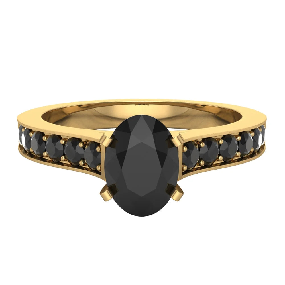 Black Diamond Engagement Ring Oval 1.00 Carat 14K Gold A5692