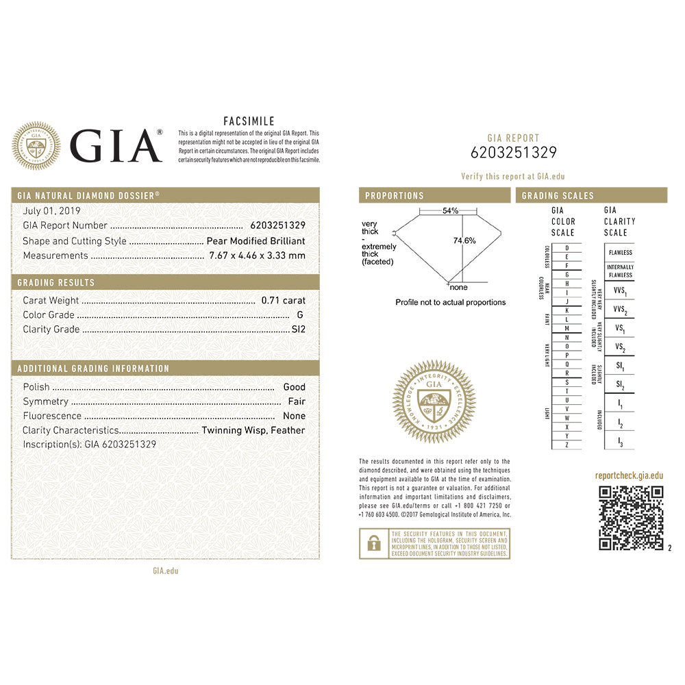 GIA Certified Pear Cut Solitaire Diamond Ring 18K White Gold 1.20 Carat C51357