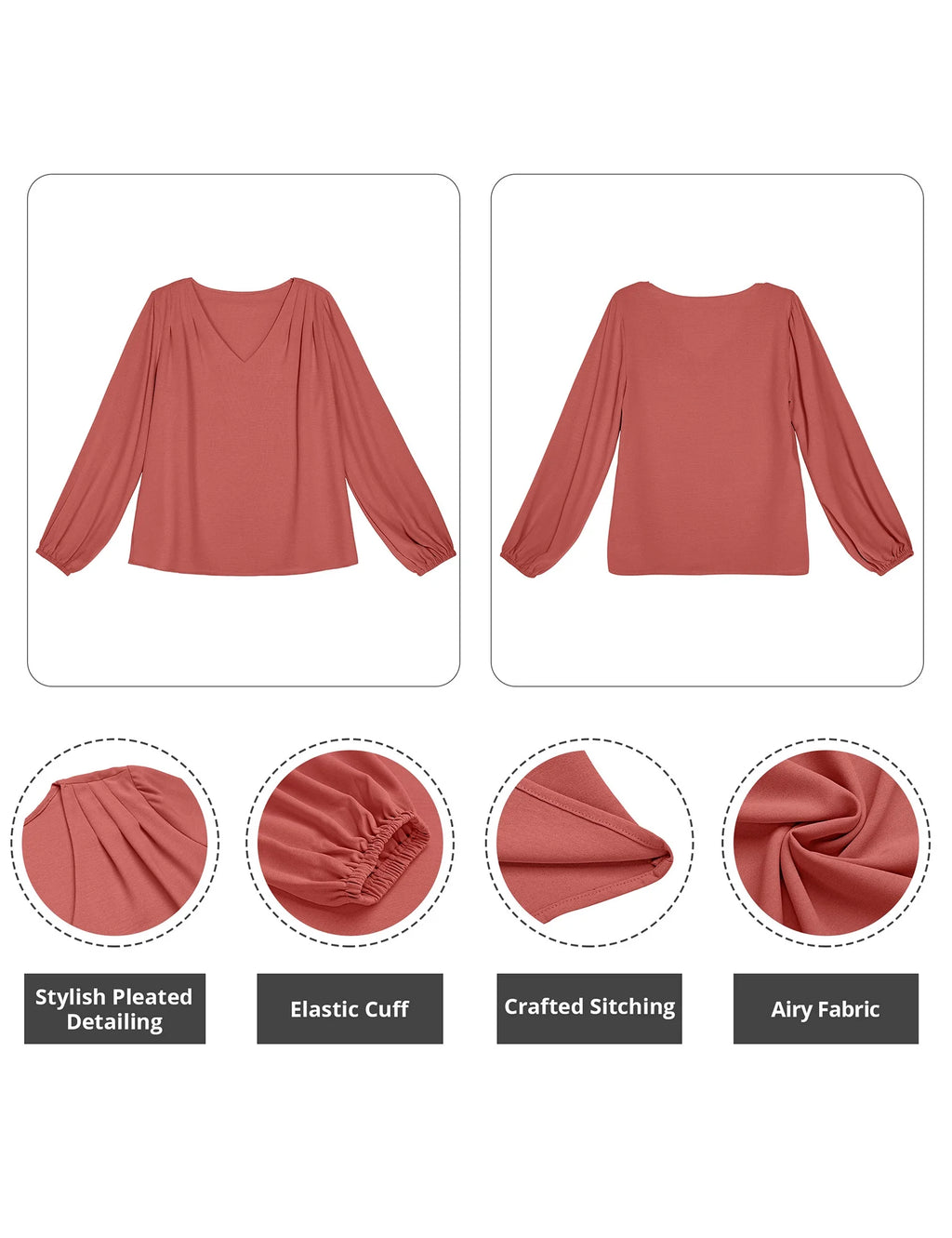 Cranberry Long Balloon Sleeve V Neck Blouses O72035
