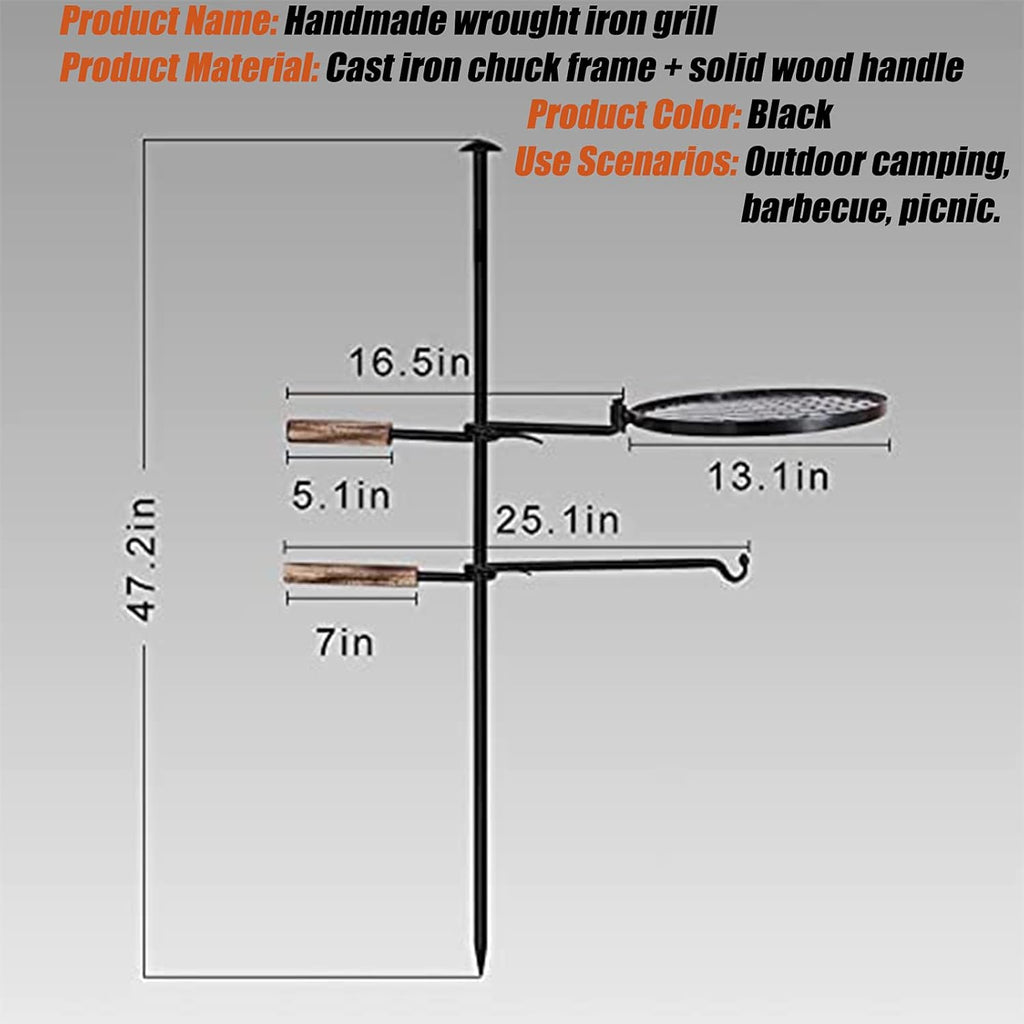 Campfire Swivel Grill Grate, 360° Adjustable 13 Inch Heavy Duty Portable Cooking Griddle P6771