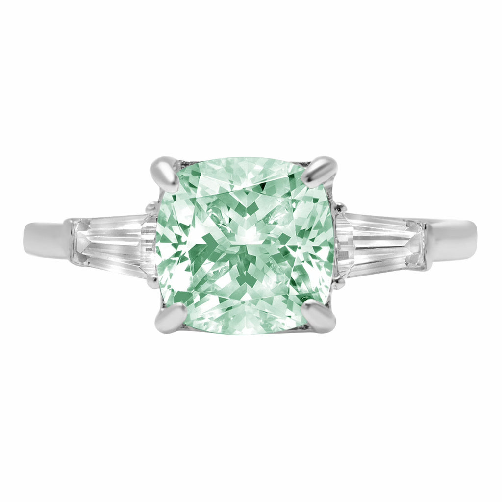 3ct Cushion Cut Blue Moissanite 18k White Gold 3 Stone Ring Size 3.75 B7429