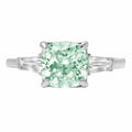 3ct Cushion Cut Blue Moissanite 18k White Gold 3 Stone Ring Size 3.75 B7429