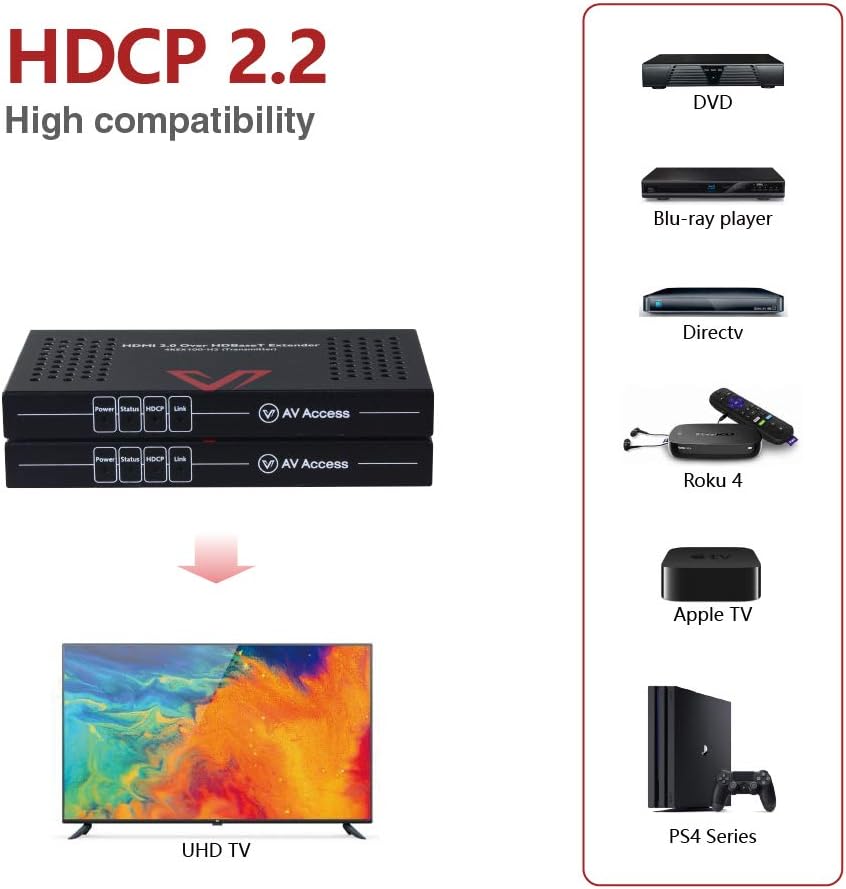 HDMI 2.0 HDBaseT HDMI Extender Over Single Cat5e/6a/Cat7 Ethernet 4K@60Hz 130ft, 1080P@120Hz 230ft, PoE IR RS232 HDCP2.2, HDR, CEC, EDID D4488