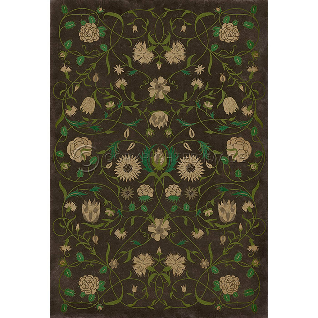 Vintage Vinyl Floral Distressed Black/Cream/Green V69335