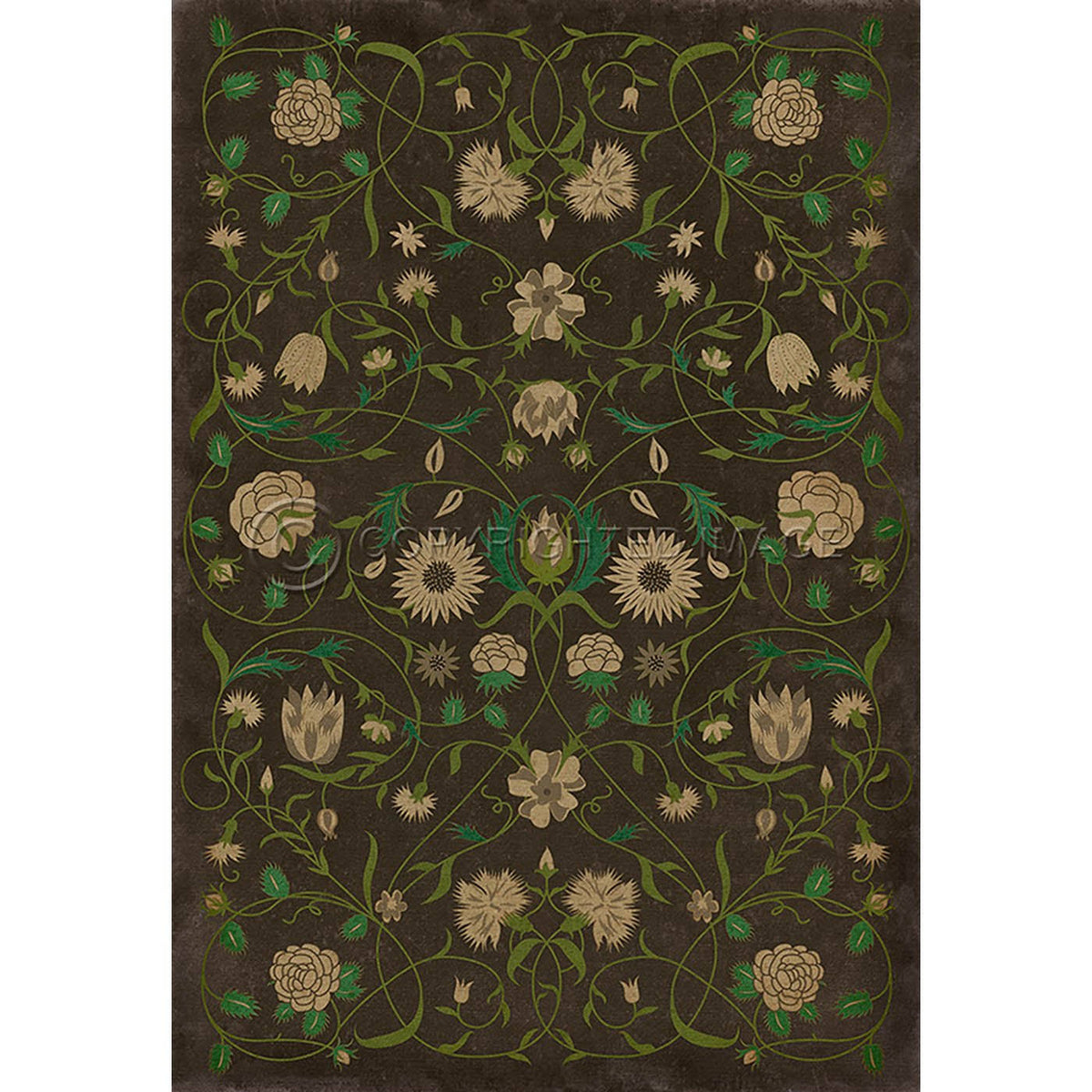 Vintage Vinyl Floral Distressed Black/Cream/Green V69335