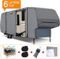 Heavy Duty 6 Layers 5th Wheel RV Cover Anti-UV Breathable Rip-Stop with 2Pcs Extra Straps & Gutter Spout Covers L8003