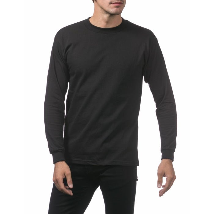 Pro Club Men's Heavyweight Cotton Long Sleeve Crew Neck T-Shirt Black
