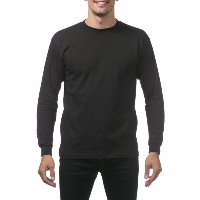 Pro Club Men's Heavyweight Cotton Long Sleeve Crew Neck T-Shirt Black