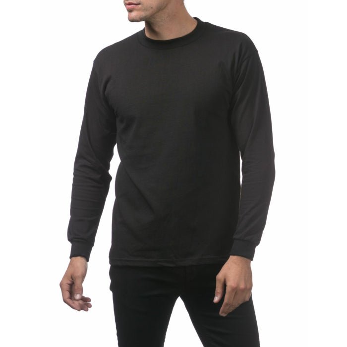 Pro Club Men's Heavyweight Cotton Long Sleeve Crew Neck T-Shirt Black