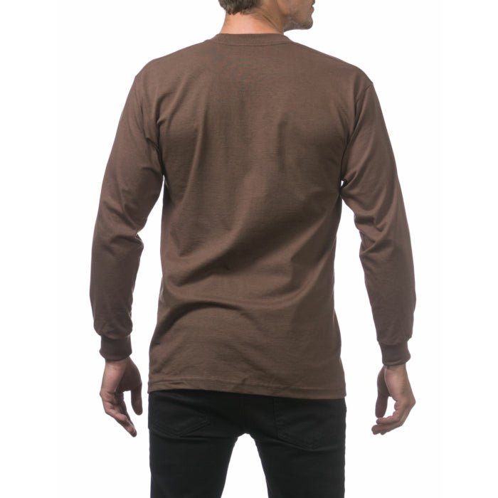 Pro Club Men's Heavyweight Cotton Long Sleeve Crew Neck T-Shirt Brown