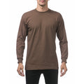 Pro Club Men's Heavyweight Cotton Long Sleeve Crew Neck T-Shirt Brown